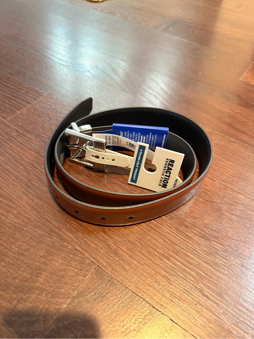 Kenneth Cole Brown Reversible Leather Belt with Silver Buckle